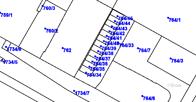 Parcela st. 764/38 v KÚ Opočno pod Orlickými horami, Katastrální mapa