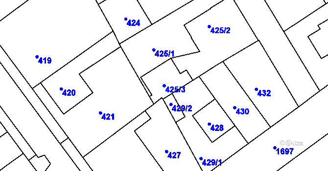 Parcela st. 425/3 v KÚ Opočno pod Orlickými horami, Katastrální mapa
