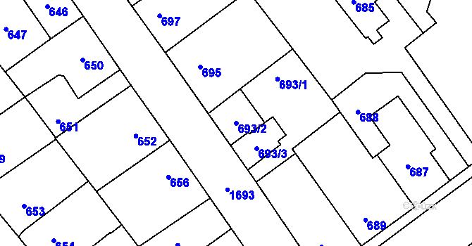 Parcela st. 693/2 v KÚ Opočno pod Orlickými horami, Katastrální mapa