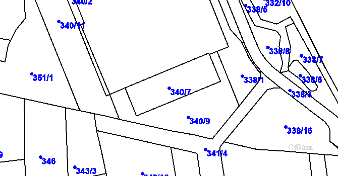 Parcela st. 340/7 v KÚ Opočno pod Orlickými horami, Katastrální mapa