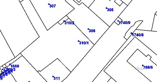Parcela st. 310/1 v KÚ Opočno pod Orlickými horami, Katastrální mapa