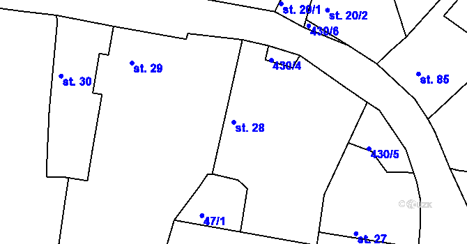 Parcela st. 28 v KÚ Kanín, Katastrální mapa