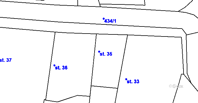 Parcela st. 35 v KÚ Kanín, Katastrální mapa