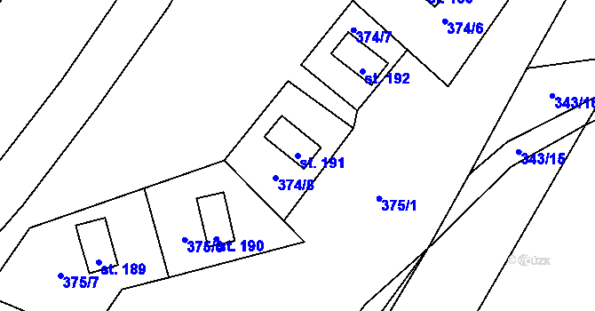 Parcela st. 191 v KÚ Opolany, Katastrální mapa