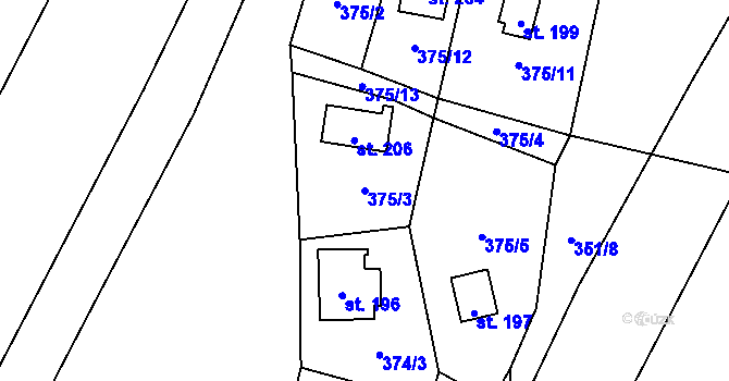 Parcela st. 375/3 v KÚ Opolany, Katastrální mapa
