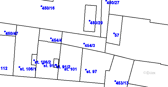 Parcela st. 454/3 v KÚ Opolany, Katastrální mapa