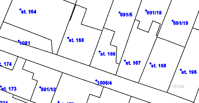Parcela st. 166 v KÚ Oškobrh, Katastrální mapa