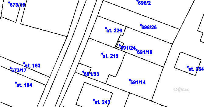 Parcela st. 215 v KÚ Oškobrh, Katastrální mapa
