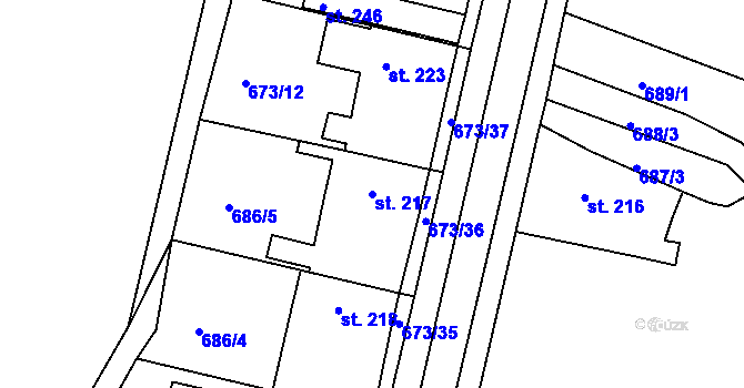 Parcela st. 217 v KÚ Oškobrh, Katastrální mapa