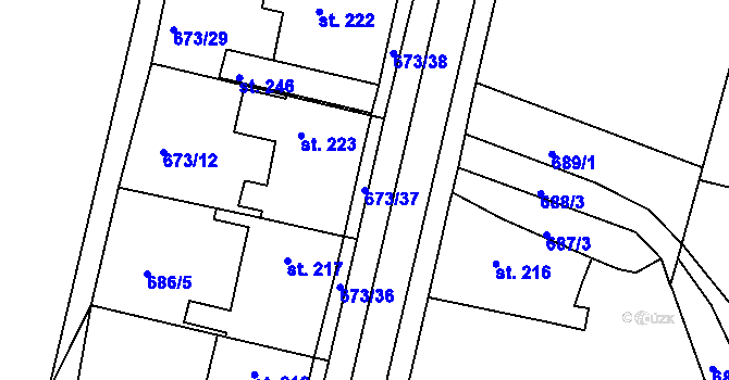 Parcela st. 673/37 v KÚ Oškobrh, Katastrální mapa