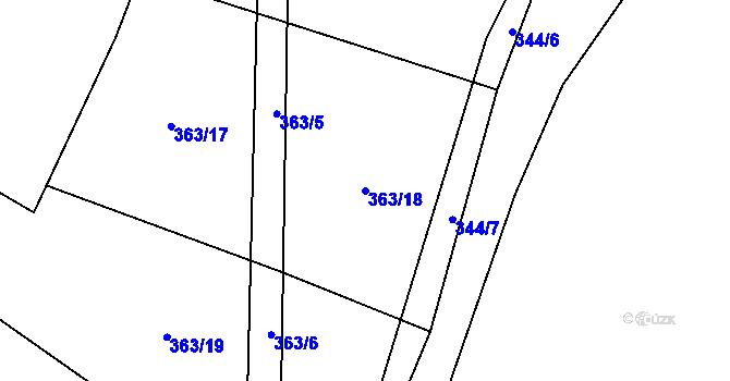 Parcela st. 363/18 v KÚ Oponešice, Katastrální mapa