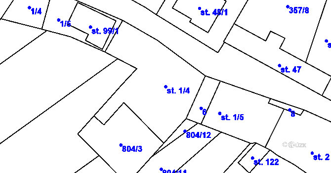 Parcela st. 1/4 v KÚ Oponešice, Katastrální mapa