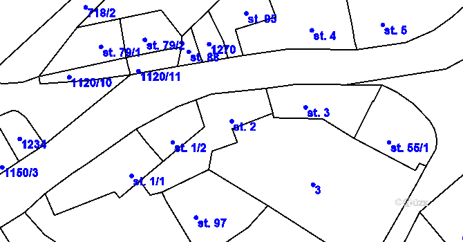 Parcela st. 2 v KÚ Oprechtice na Šumavě, Katastrální mapa