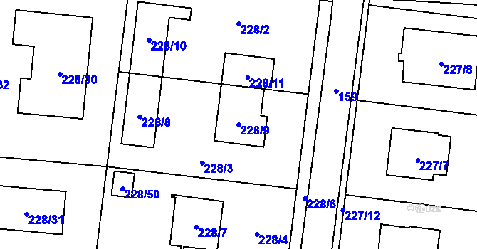 Parcela st. 228/9 v KÚ Oprechtice ve Slezsku, Katastrální mapa