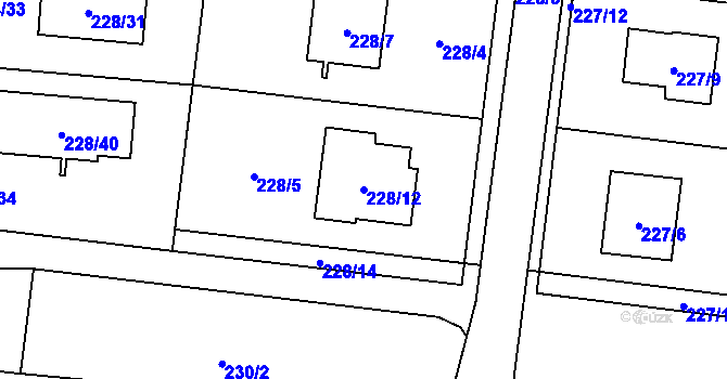 Parcela st. 228/12 v KÚ Oprechtice ve Slezsku, Katastrální mapa
