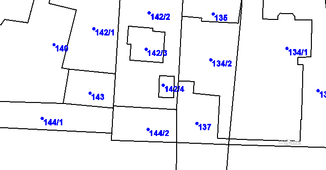 Parcela st. 142/4 v KÚ Oprechtice ve Slezsku, Katastrální mapa