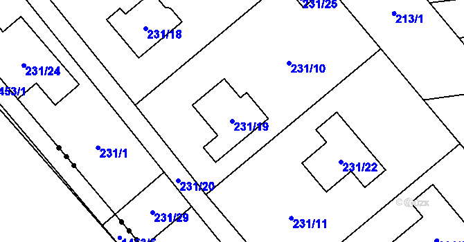 Parcela st. 231/19 v KÚ Oprechtice ve Slezsku, Katastrální mapa