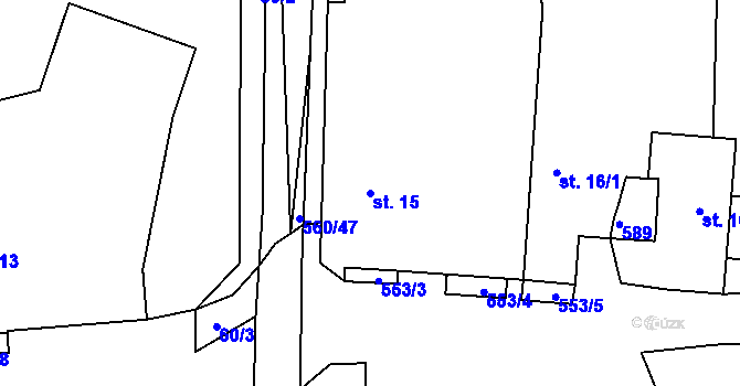 Parcela st. 15 v KÚ Klečetné, Katastrální mapa