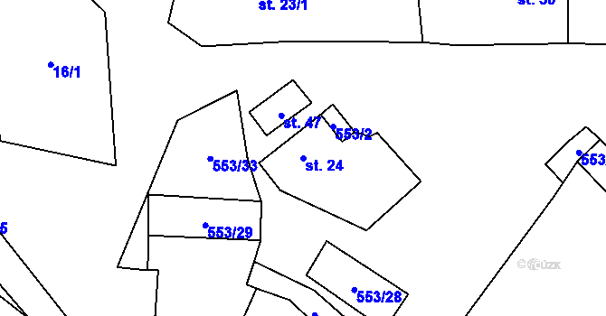 Parcela st. 24 v KÚ Klečetné, Katastrální mapa