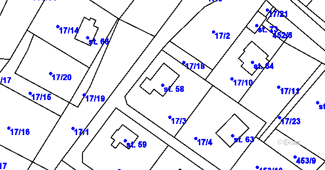 Parcela st. 58 v KÚ Klečetné, Katastrální mapa