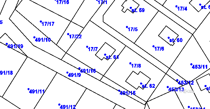 Parcela st. 61 v KÚ Klečetné, Katastrální mapa