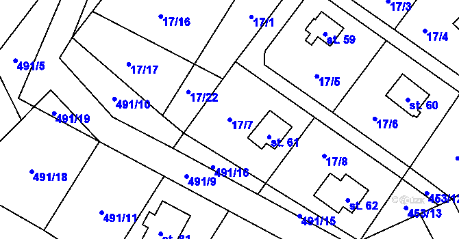 Parcela st. 17/7 v KÚ Klečetné, Katastrální mapa