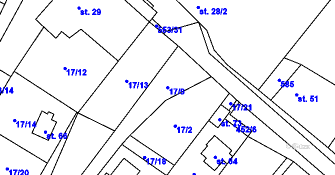Parcela st. 17/9 v KÚ Klečetné, Katastrální mapa