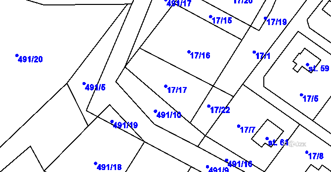 Parcela st. 17/17 v KÚ Klečetné, Katastrální mapa