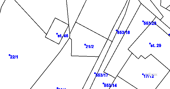 Parcela st. 21/2 v KÚ Klečetné, Katastrální mapa