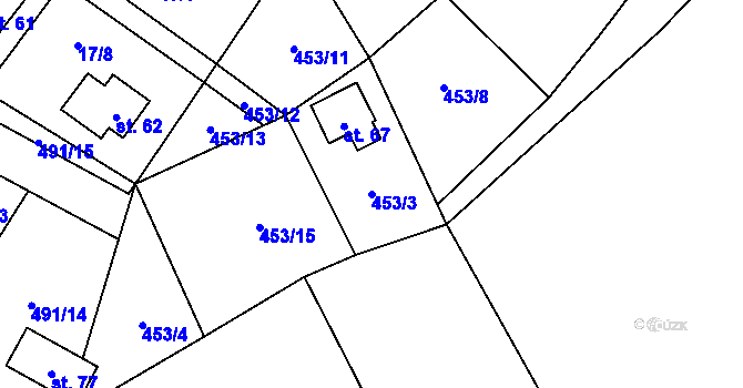 Parcela st. 453/3 v KÚ Klečetné, Katastrální mapa