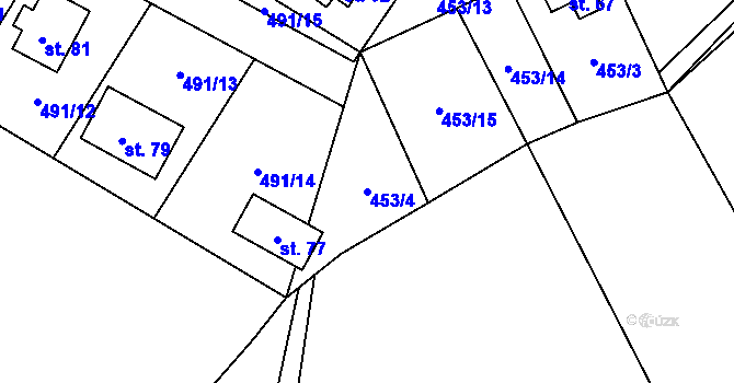 Parcela st. 453/4 v KÚ Klečetné, Katastrální mapa