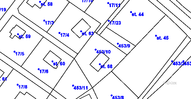 Parcela st. 453/10 v KÚ Klečetné, Katastrální mapa