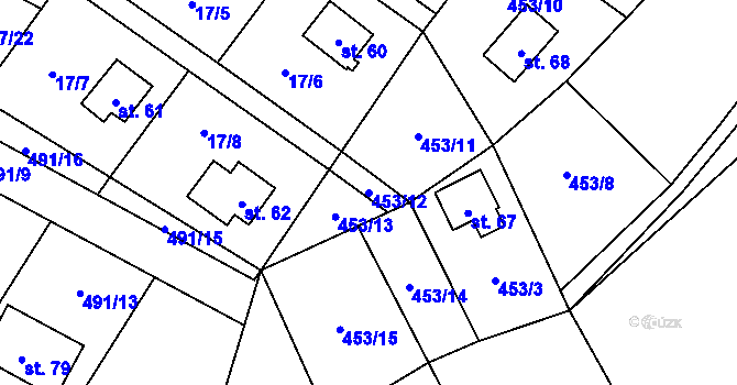 Parcela st. 453/12 v KÚ Klečetné, Katastrální mapa