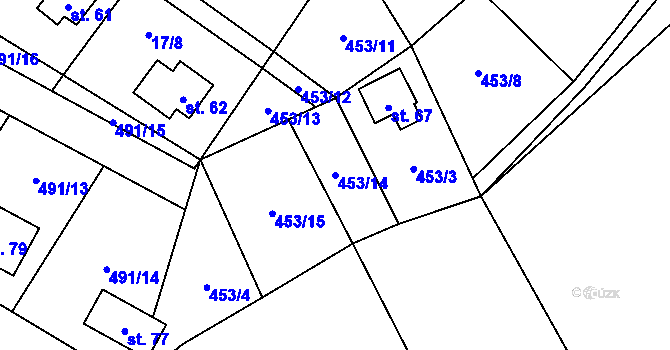 Parcela st. 453/14 v KÚ Klečetné, Katastrální mapa