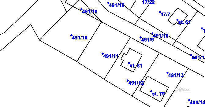 Parcela st. 491/11 v KÚ Klečetné, Katastrální mapa