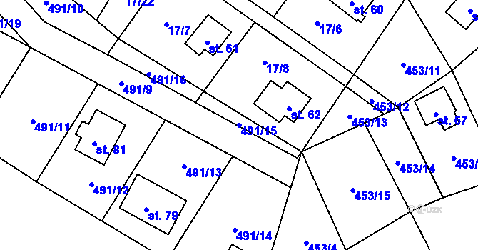 Parcela st. 491/15 v KÚ Klečetné, Katastrální mapa