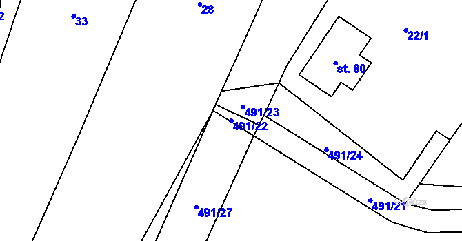 Parcela st. 491/22 v KÚ Klečetné, Katastrální mapa