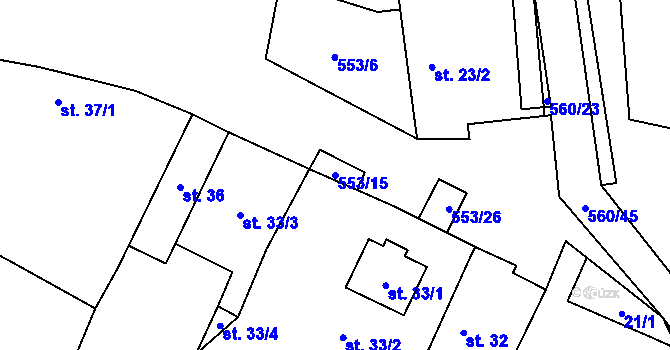 Parcela st. 553/15 v KÚ Klečetné, Katastrální mapa