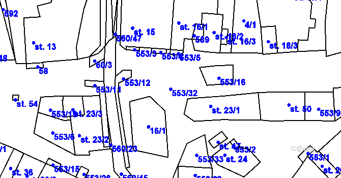 Parcela st. 553/32 v KÚ Klečetné, Katastrální mapa