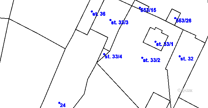 Parcela st. 33/4 v KÚ Klečetné, Katastrální mapa