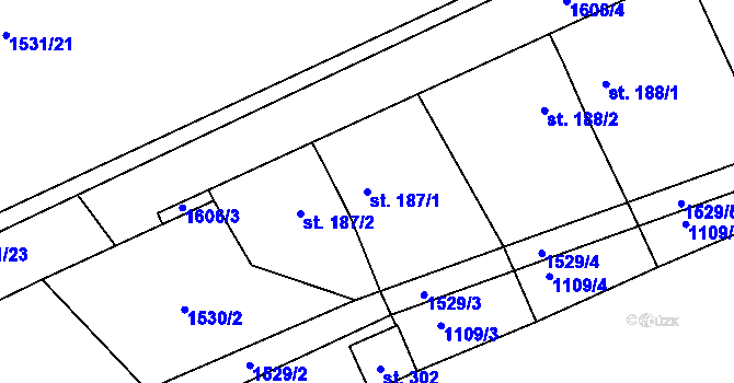 Parcela st. 187/1 v KÚ Oráčov, Katastrální mapa