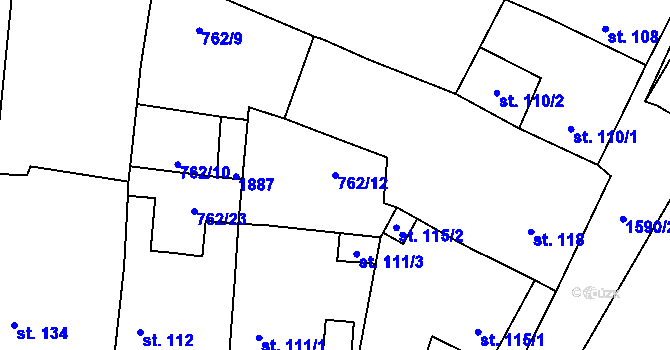 Parcela st. 762/12 v KÚ Oráčov, Katastrální mapa