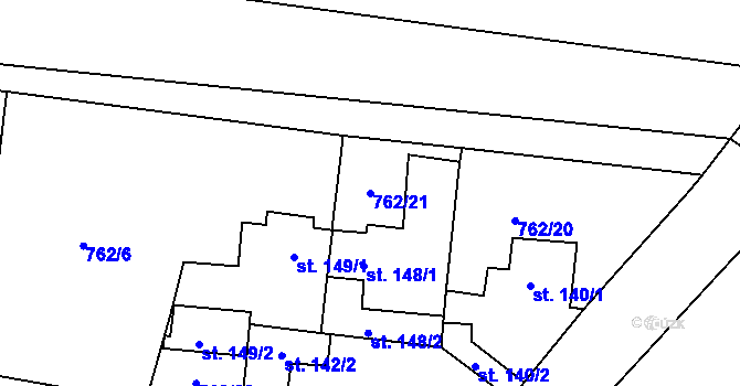 Parcela st. 762/21 v KÚ Oráčov, Katastrální mapa