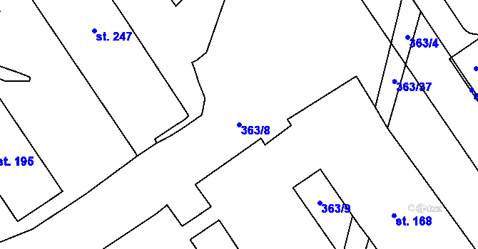 Parcela st. 363/8 v KÚ Oráčov, Katastrální mapa