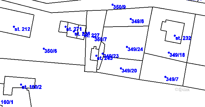 Parcela st. 349/23 v KÚ Oráčov, Katastrální mapa