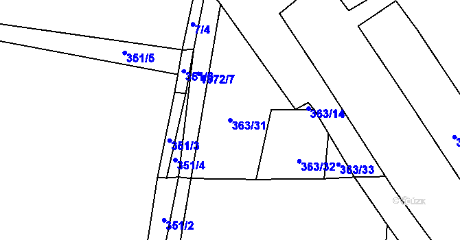 Parcela st. 363/31 v KÚ Oráčov, Katastrální mapa