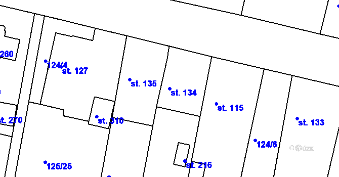 Parcela st. 134 v KÚ Orel, Katastrální mapa