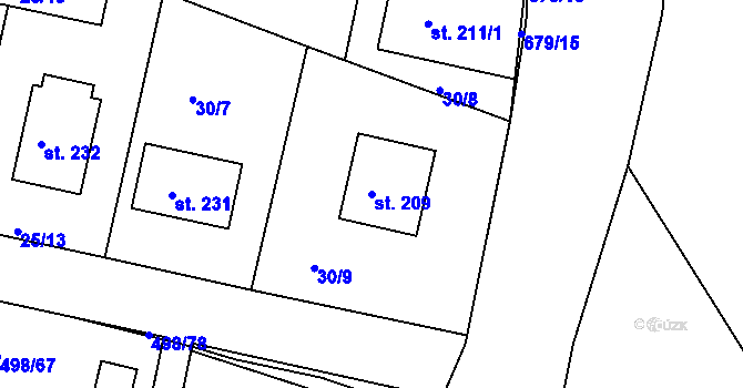 Parcela st. 209 v KÚ Orel, Katastrální mapa