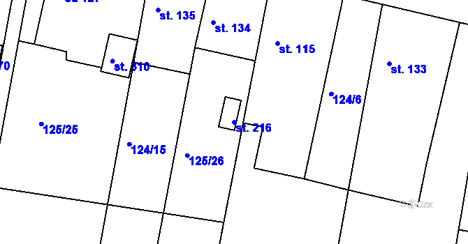 Parcela st. 216 v KÚ Orel, Katastrální mapa