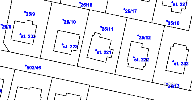 Parcela st. 221 v KÚ Orel, Katastrální mapa